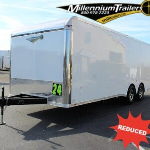 Enclosed Car Trailers For Sale 2023 24′ Spread Axles Rear Wing Finished Interior with Cabinets