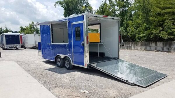 8.5' x 16' Cobalt Blue Concession Food Trailer - Image 2