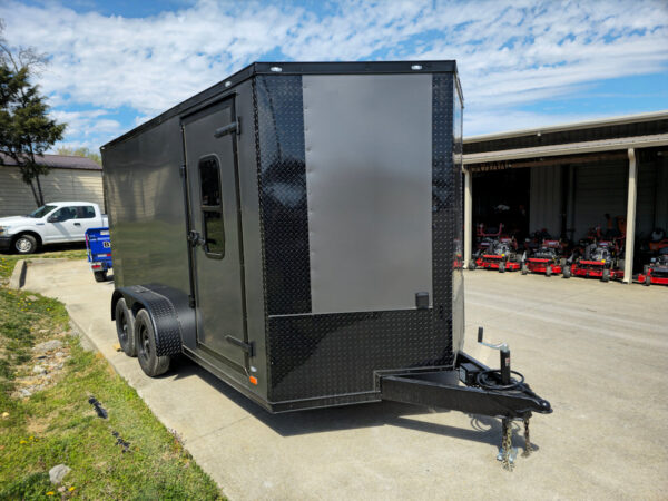 7x14 Charcoal V-Nose Enclosed Trailer (2) 3,500lb Axles Windows Elect & Blkout Pkg - Image 2