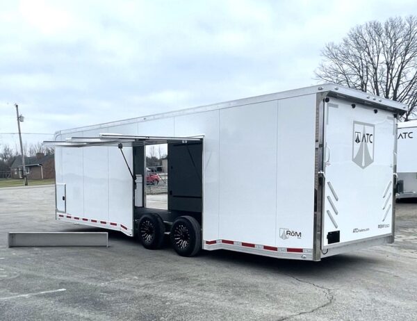 Enclosed ATC Car Trailer Loaded 2025 28′ Aluminum ROM 550 LifeTrac & Large Escape Door #4655