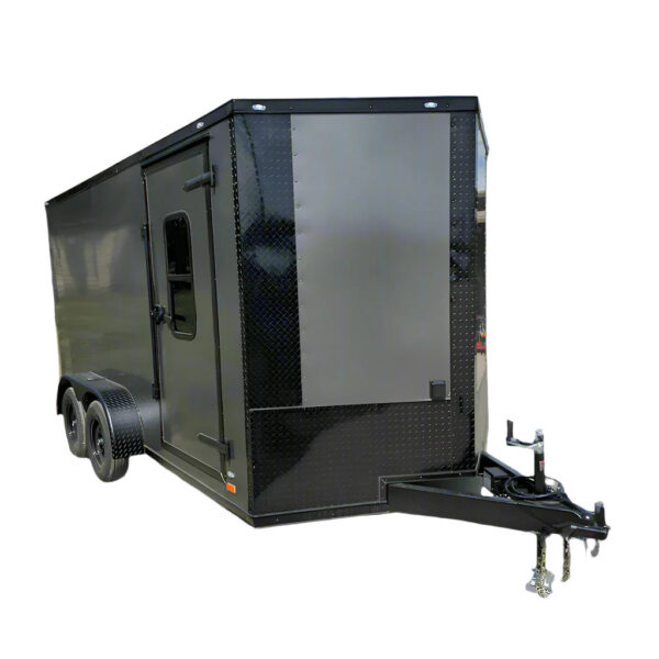 7x14 Charcoal V-Nose Enclosed Trailer (2) 3,500lb Axles Windows Elect & Blkout Pkg
