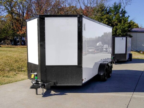 7x14 Enclosed Trailer White V-Nose Blackout Package (2) 3,500lb Axles
