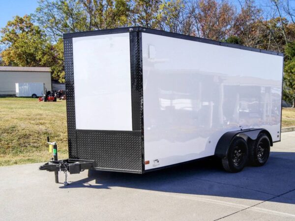 7x14 Enclosed Trailer White V-Nose Blackout Package (2) 3,500lb Axles - Image 3