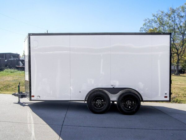 7x14 Enclosed Trailer White V-Nose Blackout Package (2) 3,500lb Axles - Image 7