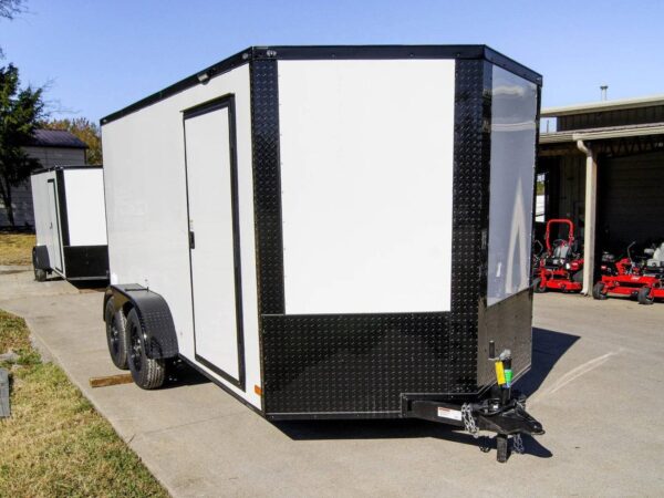 7x14 Enclosed Trailer White V-Nose Blackout Package (2) 3,500lb Axles - Image 4