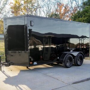 7x14 Enclosed Trailer Black V-Nose Blackout Package Storage (2) 3,500lb Axles