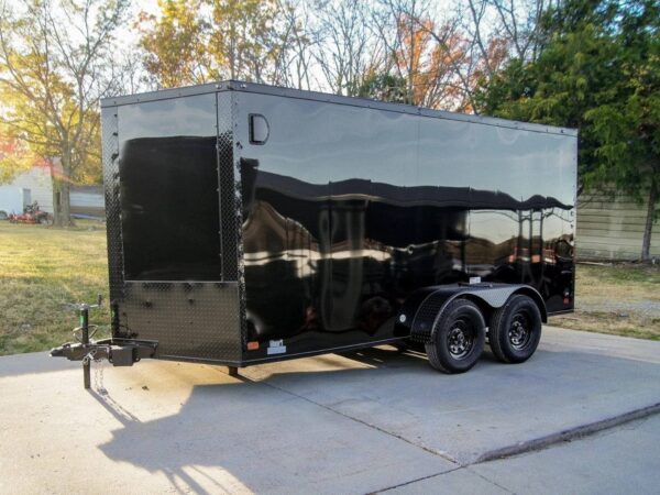 7x14 Enclosed Trailer Black V-Nose Blackout Package Storage (2) 3,500lb Axles