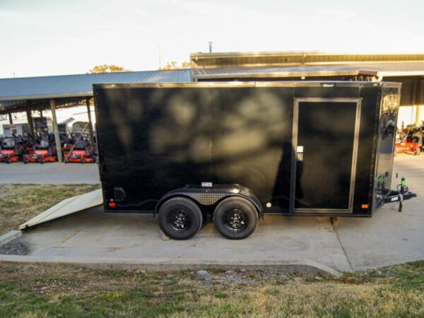 7x14 Enclosed Trailer Black V-Nose Blackout Package Storage (2) 3,500lb Axles - Image 16