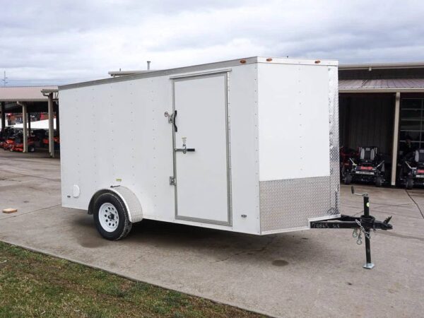 6' X 12' White Enclosed V-Nose Trailer with Diamond Plate Floor Storage - Image 4