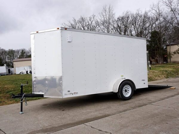6' X 12' White Enclosed V-Nose Trailer with Diamond Plate Floor Storage - Image 3
