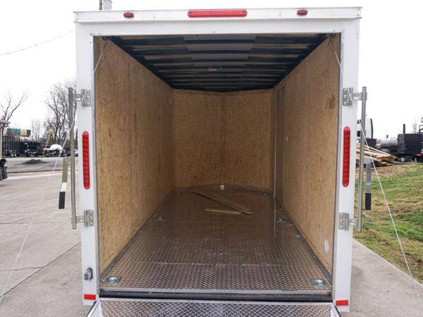 6' X 12' White Enclosed V-Nose Trailer with Diamond Plate Floor Storage - Image 18