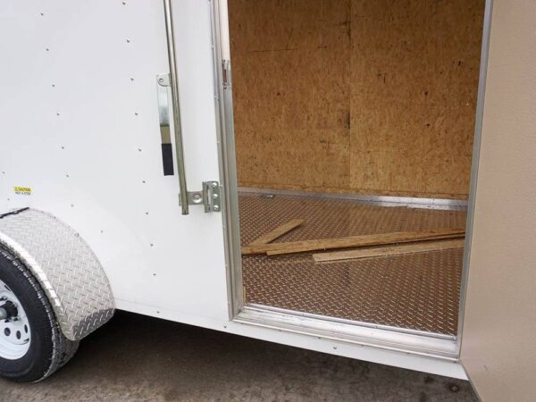 6' X 12' White Enclosed V-Nose Trailer with Diamond Plate Floor Storage - Image 21