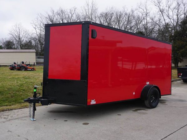 7x14 Enclosed Trailer Red V-Nose Blackout Package 3,500lb Axle Storage - Image 3