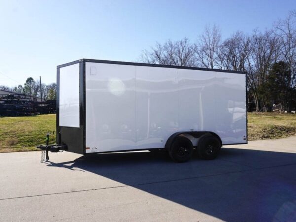 7x16 Enclosed Trailer White V-Nose Blackout Package Tandem Axle Storage - Image 3
