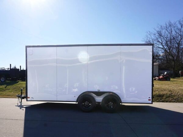 7x16 Enclosed Trailer White V-Nose Blackout Package Tandem Axle Storage - Image 4