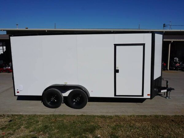 7x16 Enclosed Trailer White V-Nose Blackout Package Tandem Axle Storage - Image 8