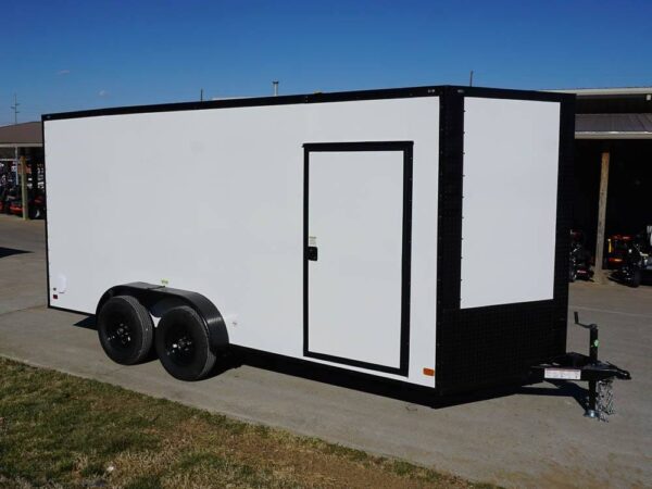 7x16 Enclosed Trailer White V-Nose Blackout Package Tandem Axle Storage - Image 9