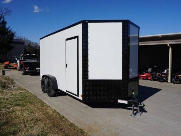 7x16 Enclosed Trailer White V-Nose Blackout Package Tandem Axle Storage - Image 10