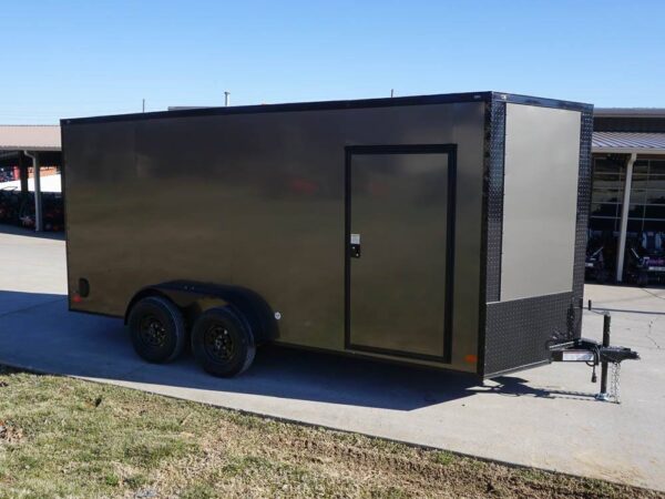 7x16 Enclosed Trailer Charcoal V-Nose Blackout Package Tandem Axle Storage - Image 3