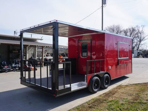 8.5 x 22 Red V-Nose BBQ Porch Concession with Blackout Trim Package