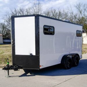 7x14 White V-Nose Enclosed Trailer (2) 3,500lb Axles Windows Elect & Blkout Pkg