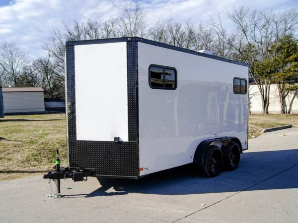 7x14 White V-Nose Enclosed Trailer (2) 3,500lb Axles Windows Elect & Blkout Pkg