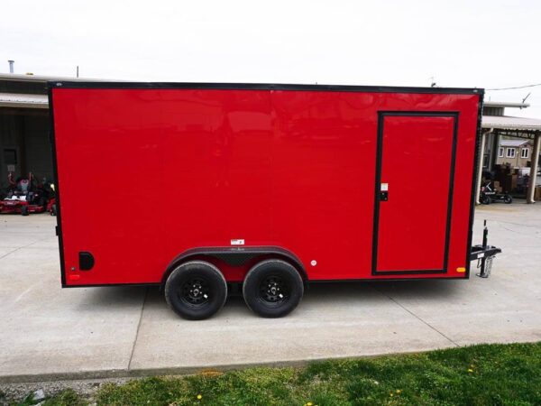 7x16 Enclosed Trailer Red V-Nose Blackout Pkg Tandem Axle Storage - Image 4