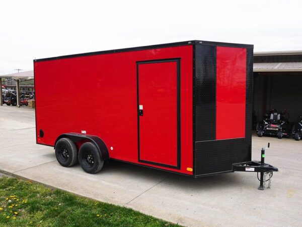 7x16 Enclosed Trailer Red V-Nose Blackout Pkg Tandem Axle Storage - Image 5