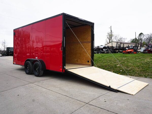 7x16 Enclosed Trailer Red V-Nose Blackout Pkg Tandem Axle Storage - Image 7