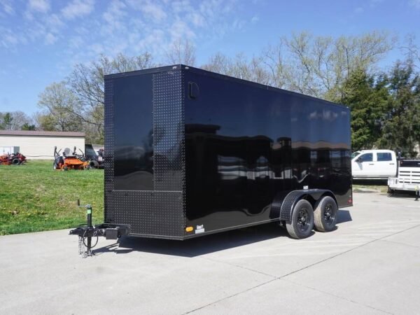7x16 Enclosed Trailer Black V-Nose Blackout Pkg Tandem Axle Storage - Image 3