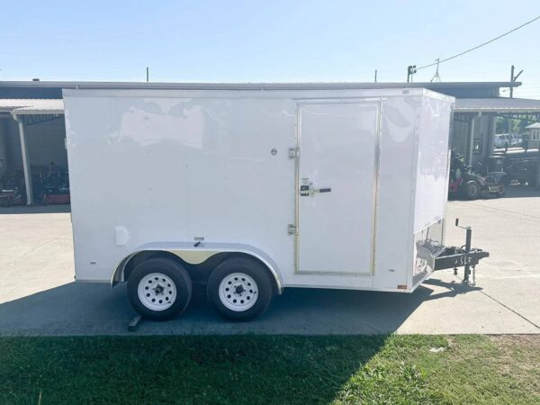 7x12 White V-Nose Enclosed Trailer (2) 3,500lb Axles Storage - Image 7