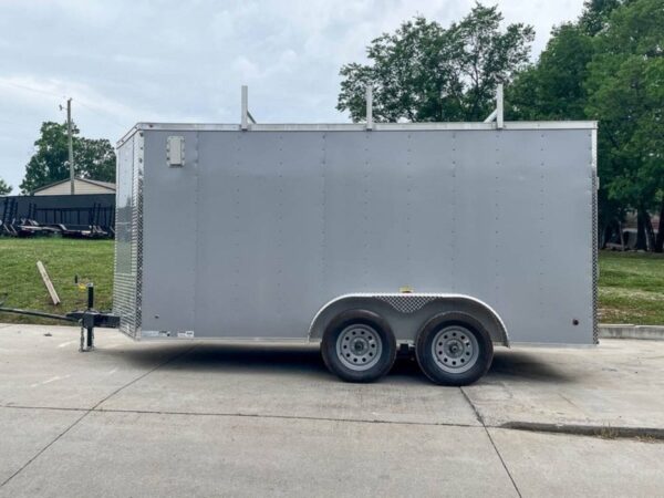 7x14 Enclosed V-Nose Trailer Silver with Ladder Racks (2) 3,500lb Axles Storage - Image 5