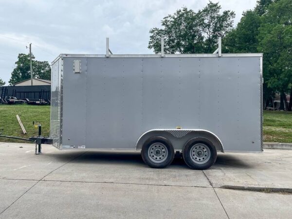 7x14 Enclosed V-Nose Trailer Silver with Ladder Racks (2) 3,500lb Axles Storage - Image 3