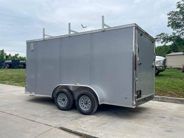 7x14 Enclosed V-Nose Trailer Silver with Ladder Racks (2) 3,500lb Axles Storage - Image 7