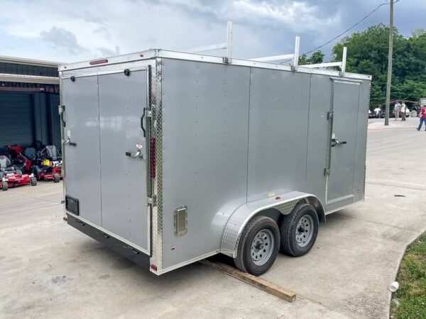 7x14 Enclosed V-Nose Trailer Silver with Ladder Racks (2) 3,500lb Axles Storage - Image 9