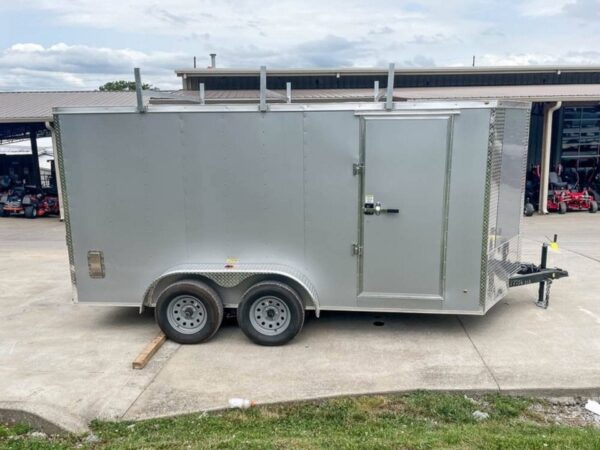 7x14 Enclosed V-Nose Trailer Silver with Ladder Racks (2) 3,500lb Axles Storage - Image 4