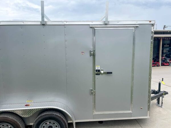 7x14 Enclosed V-Nose Trailer Silver with Ladder Racks (2) 3,500lb Axles Storage - Image 6