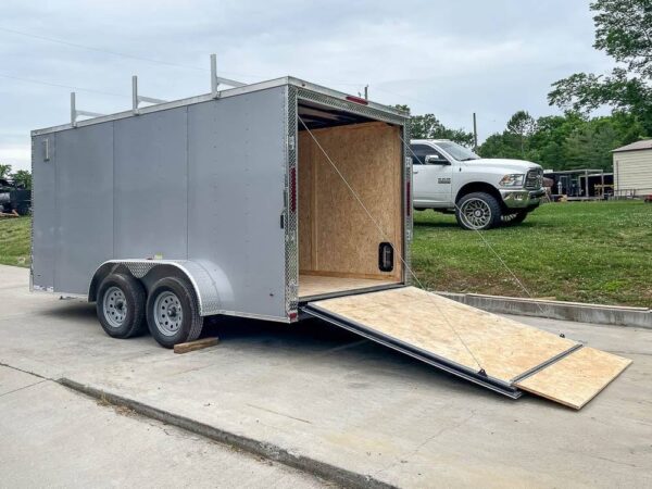7x14 Enclosed V-Nose Trailer Silver with Ladder Racks (2) 3,500lb Axles Storage - Image 12