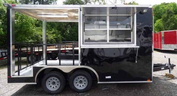 8.5' x 14' Black Concession BBQ Food Event Catering Trailer - Image 33