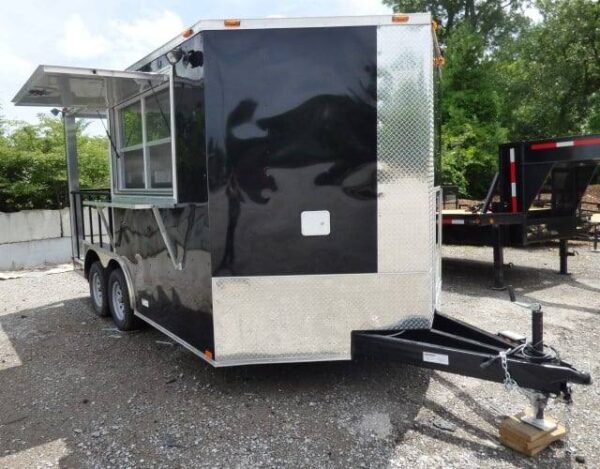 8.5' x 14' Black Concession BBQ Food Event Catering Trailer - Image 37