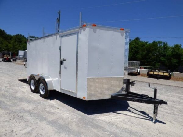 7x14 Enclosed Trailer White V-Nose Ladder Racks (2) 3500lb Axles Storage - Image 2