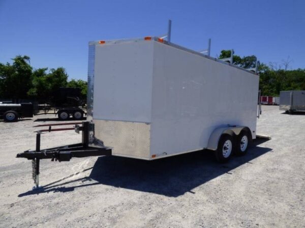 7x14 Enclosed Trailer White V-Nose Ladder Racks (2) 3500lb Axles Storage