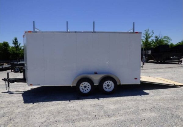 7x14 Enclosed Trailer White V-Nose Ladder Racks (2) 3500lb Axles Storage - Image 4