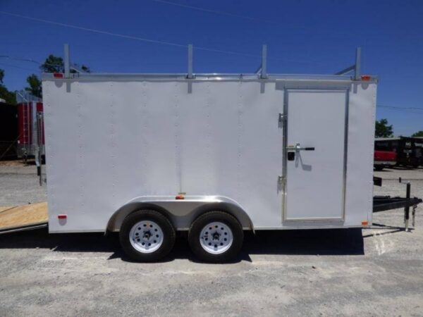7x14 Enclosed Trailer White V-Nose Ladder Racks (2) 3500lb Axles Storage - Image 5