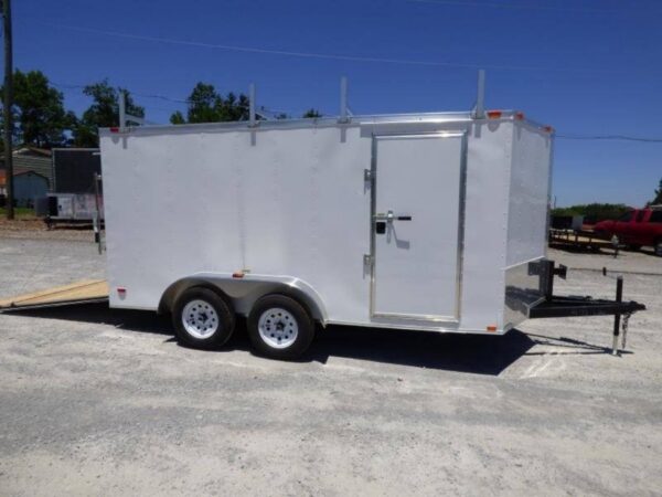 7x14 Enclosed Trailer White V-Nose Ladder Racks (2) 3500lb Axles Storage - Image 3