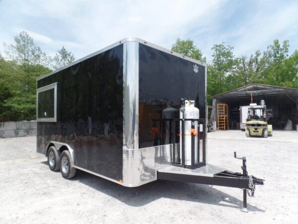 8.5' x 16' Black Flat Front Concession Food Trailer With Appliances - Image 4
