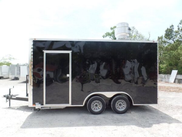 8.5' x 16' Black Flat Front Concession Food Trailer With Appliances - Image 12