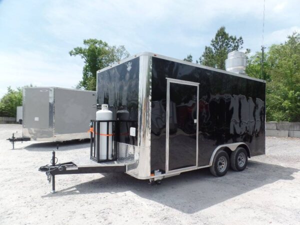 8.5' x 16' Black Flat Front Concession Food Trailer With Appliances - Image 19