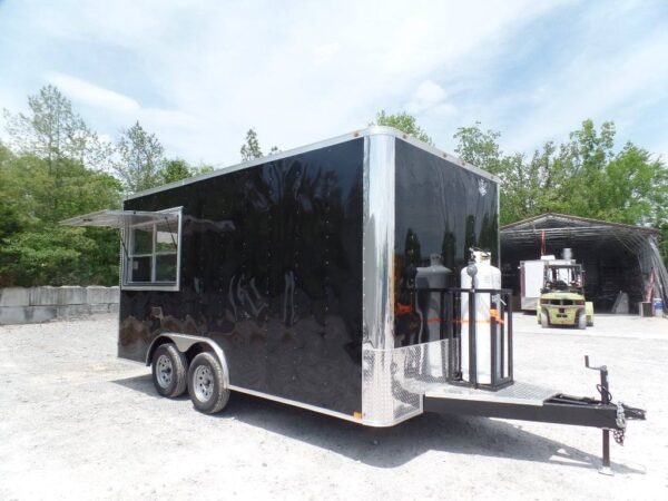 8.5' x 16' Black Flat Front Concession Food Trailer With Appliances - Image 8