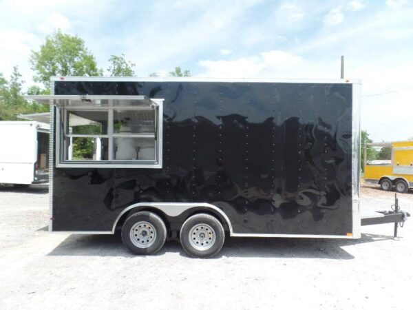 8.5' x 16' Black Flat Front Concession Food Trailer With Appliances - Image 11